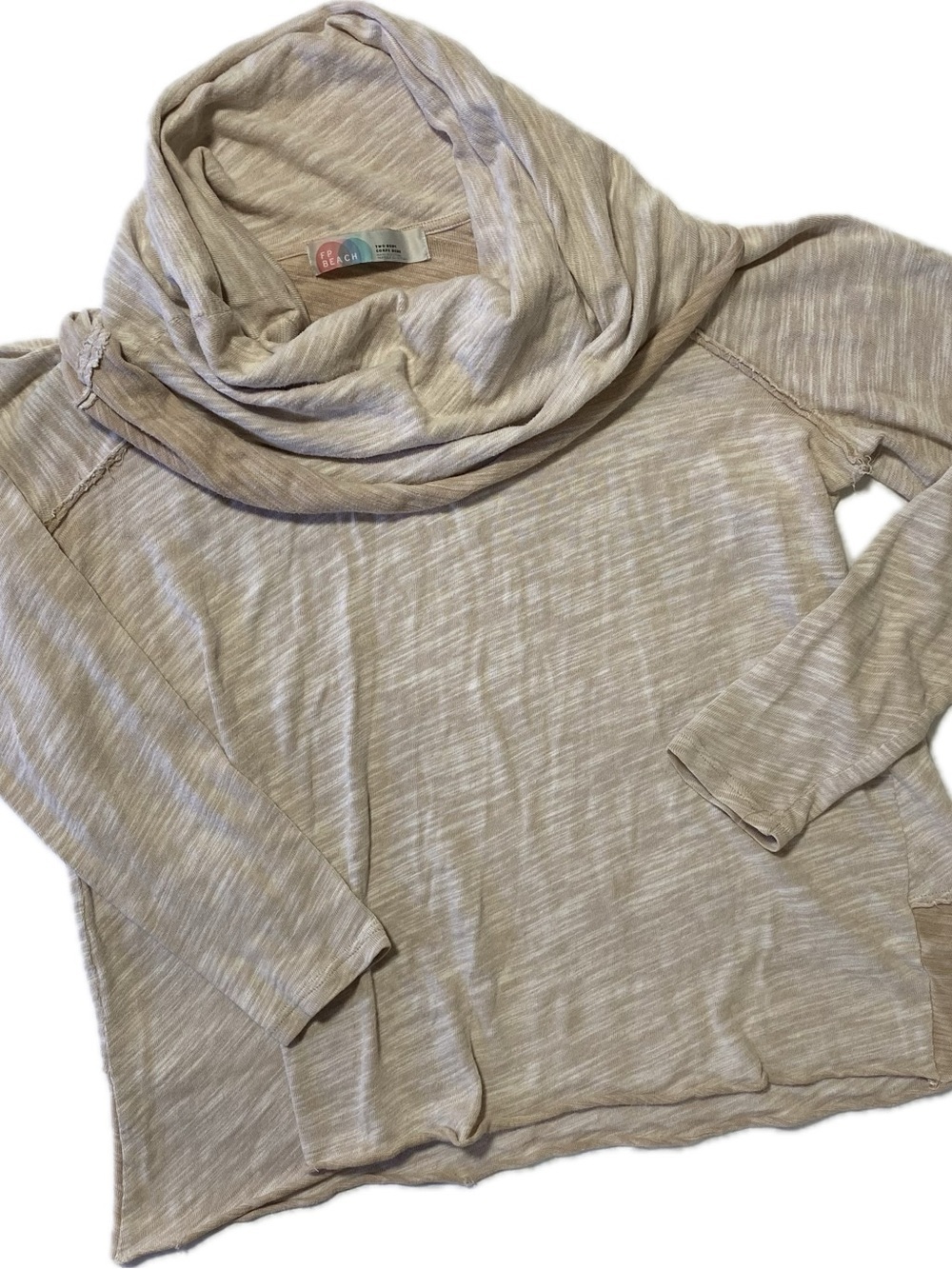 Free People Beige Heathered Cowl Neck Sweater
